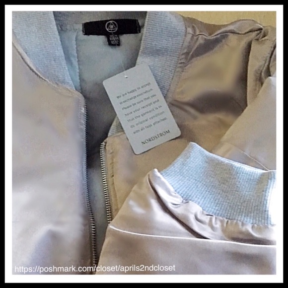 SILVER SATIN MOTO BOMBER VARSITY JACKET - Picture 5 of 8